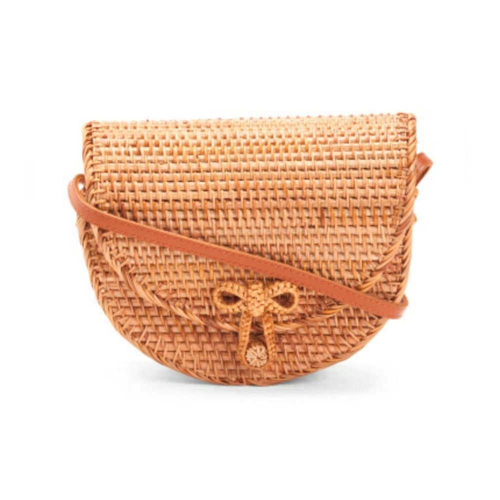 Handwoven Wicker Flap Over Saddle Crossbody Rattan